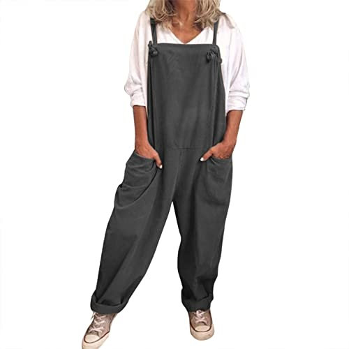 Latzhose Damen Baggy Lang Jumpsuit Damen Sommer Große Größe Einteiler Sexy Arbeitslatzhose Ärmellos Romper Mit Taschen Sommeroverall Baggy Strampler Weites Bein Hose Lässige Vintage Playsuit.