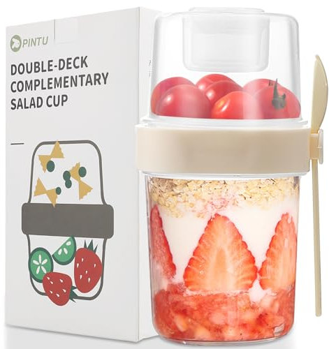 Tazza per yogurt da asporto - Tazza per yogurt da asporto con cucchiaio - a doppia parete - Adatto per congelatore, microonde