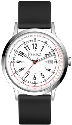 F.ZEGAO Reloj de enfermera pulsómetro, unisex, resistente al agua hasta 50 m, para natación, 12/24 horas, hora militar, esfera de fácil lectura, Negro-blanco, 1.49''(38mm), Reloj de enfermera