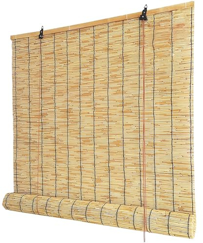 Tenda A Rullo In Bambù Per Esterno, Tende Di Bambù, Tende A Rulli, Tende Avvolgibili Traspiranti, Facile Da Installare, Per Patio Giardino Soggiorno-Linea nera-150x210cm(larghezza x altezza)