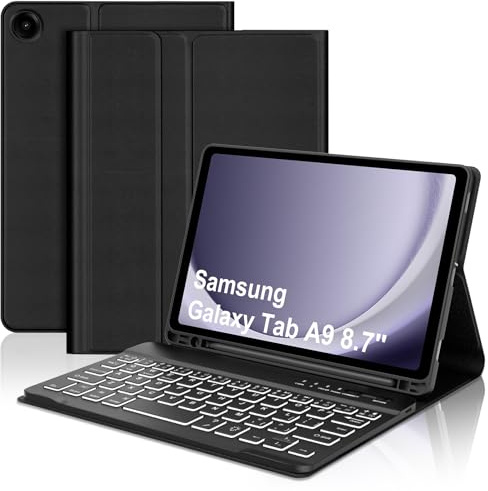 IVEOPPE Keyboard Case for Samsung Galaxy Tab A9, UK Layout Keyboard for Galaxy Tab A9 8.7 2023 SM-X110/X115/X117- Detachable Backlit Keypad for Samsung Tablet A9, Black