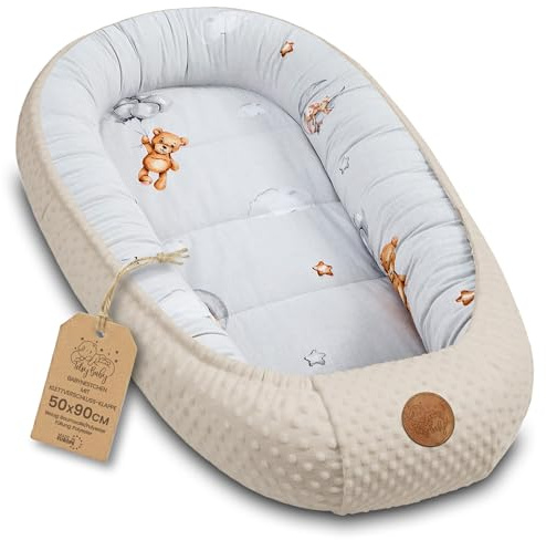 Nest för baby - babynest nyfödd Minky babynest för spjälsäng mångsidigt bärbart babynest kramvänligt tillbehör för spjälsäng varm vinterkokong Teddybjörnar Beige