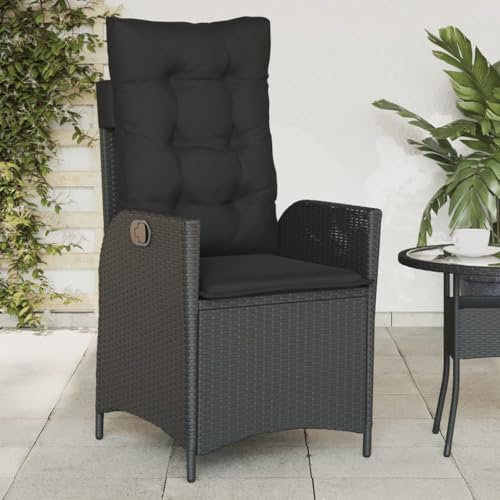 Homgoday Gartensessel Verstellbar mit Kissen Gartenstuhl Relaxsessel mit Liegefunktion Rattansessel Balkonstühle Rattanstühle Garten liegestuhl Schwarz Poly Rattan