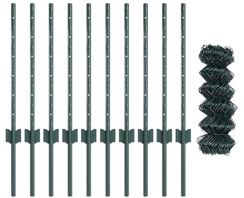vidaXL Drahtzaun mit 10 U-Pfosten in Grün 0,6 x 10m aus Stahl | Stabile & UV-beständige Komplettlösung für den Gartenzaun, Barriere für Terrassenumrandungen, sowie für Wohn- und Gewerbeprivatsphäre