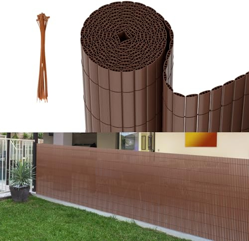 Eikuavons Brise-vue en PVC - 100 x 1000 cm - Brise-vue standard - Triple renforcement intérieur - Pour jardin, balcon, terrasse - Avec serre-câbles - Revêtement de balcon - Marron