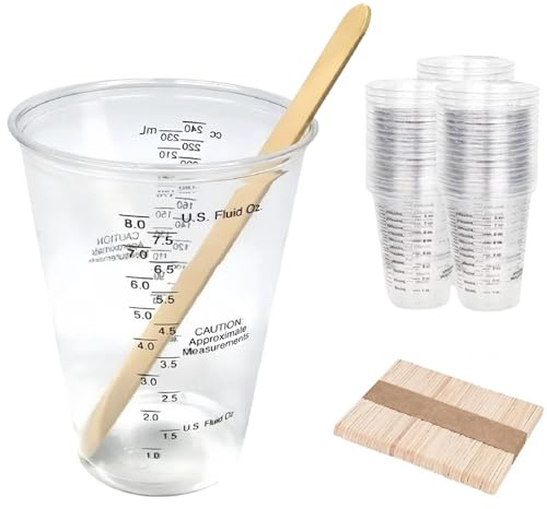 Epoxy Resin Mixing Cups,Paint Mixing Cups,Measuring Cups for Resin,50pcs 240ml/8oz Graduated Cup with 50pcs Wooden Stirring Sticks,Perfect for Mixing and Measuring Paint, Resin, Epoxy