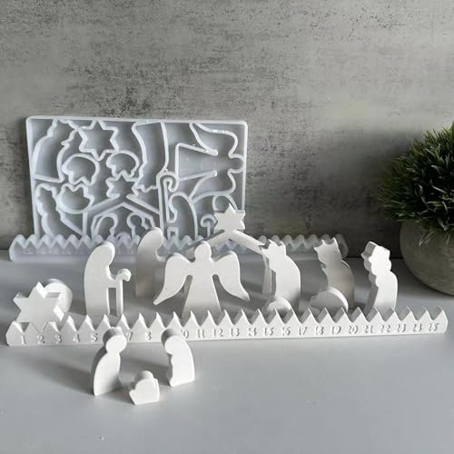 Adventskalender Silikonform, Weihnachtskrippe Harzformen Gießformen, Krippen-Silikon-Gussformen, Krippenset-Gussformen Zum Gießen, Weihnachts Countdown Siliko-nform Adventskalender 19,4 X 12,6 Cm