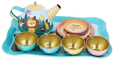 MILISTEN 14 Stück Kinder Teeservice aus Blech mit Waldtieren Realistisches Spielzeug Teekannen für Indoor Tee Party Fördert Soziales Rollenspiel