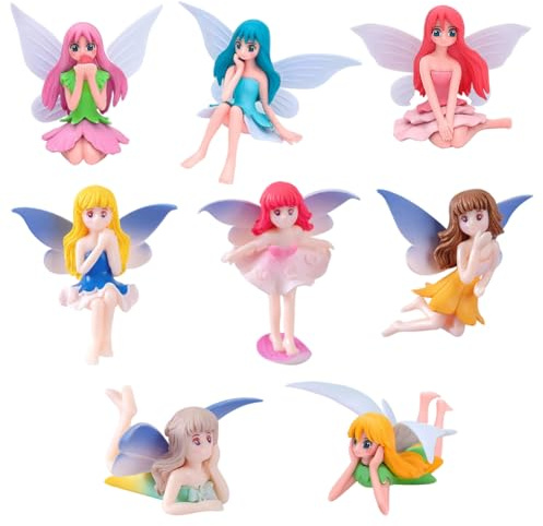 8Pcs Garden Fairy Statues,Miniature Fairy Figurines,Fairy Cake Topper Decorations,Colorful Miniature Fairies for Home Decor,Garden Decoration, Party Favors