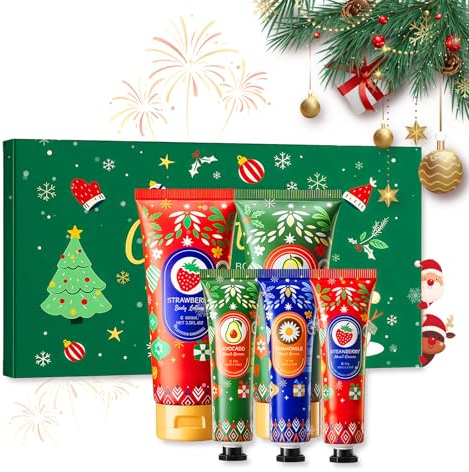 Weihnachts Handcreme & Bodylotion Geschenkset,Mit 3 Handcremes & 2 KöRpercremes,Handcreme Mini,Trockene Rissige HäNde & KöRper Feuchtigkeitscreme FüR Den Winter,Winter Geschenk FüR Frauen/MäNner/Mama