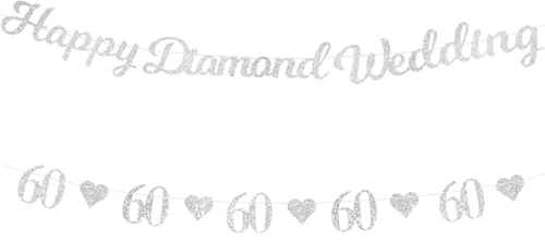 SUBTAVIK Striscione Decorativo per 60° Anniversario di Matrimonio, Cuore Dorato per Feste