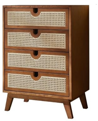 Commode moderne en rotin à 4 tiroirs pour chambre à coucher, commode élégante en noyer, meuble d'entrée polyvalent, parfait pour l'organisation du couloir et de la chambre à coucher