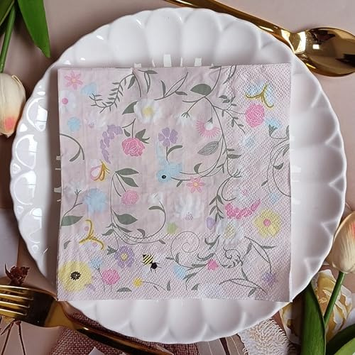 Serviettes en Papier Fleurs Violettes Serviettes de cocktail Décorations de fête,Absorbantes et pratiques - jetables pour mariage,anniversaire,apéritif,Noël,dessert30 Paquet(33x33cm)