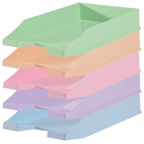 HAN 1027-X Briefablage Klassik, DIN A4/C4, stapelbar, stabil, modern (Pastell Sortiert, 5 Ablagen)