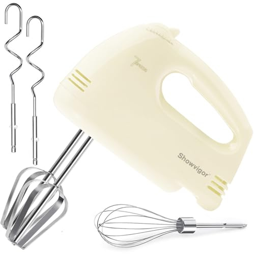 7-Speed Electric Hand Mixer, Stainless Steel Attachments for Baking, Lemon | Motor with Turbo Boost, One-Button Eject, Comes with Whisk, Beaters & Dough Hooks, Low Noise, 220-240V Kitchen Hand Whisk