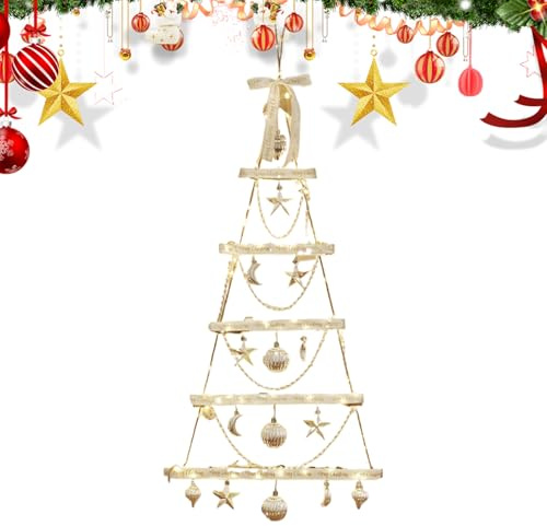 Lnhgh Árbol De Navidad De Pared con Diseño De Escalera,Luces Navideñas Planas De Madera con LED - Decoración De Pared para Sala Dormitorio Apartamento Residencia Tienda Exhibición Cocina
