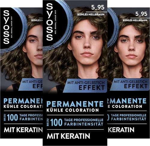 Syoss Coloration 5_95 Kühles Hellbraun (115 ml), Haarfarbe mit Keratin | Permanente kühle Haarfarbe mit Keratin verleiht bis zu 100 Tage professionelle Farbintensität, für 100 % Grauabdeckung