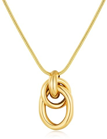 SHANTYSON Chunky Gold Knot Pendant Necklace for Women 14K Gold Plated Snake Chain Statement Geometric Long Necklace Modern for Daily Party Gift
