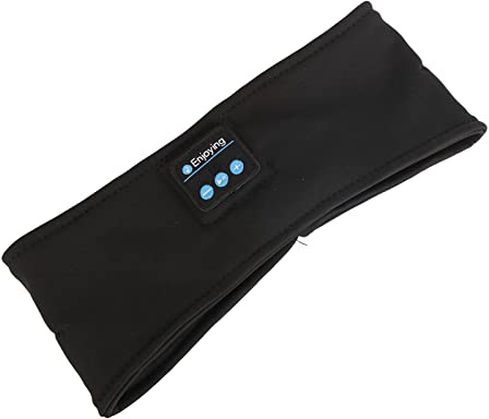 Dilwe Kopfhörer-Stirnband, Schweißband mit Stereo-Lautsprecher, Schlaf-Kopfhörer für Meditationsübungen in Schwarzer Farbe (BLACK)