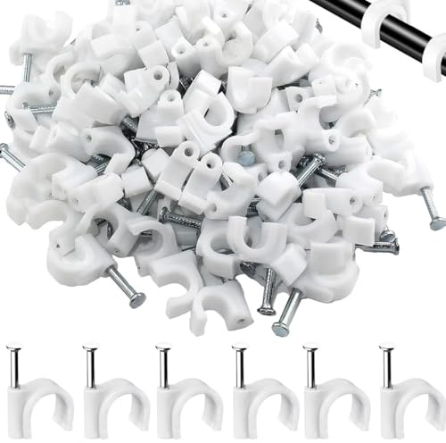 GNALIA Cavalier Cable Electrique : 200 Pièces Blanc Avec Clous Acier. Diamètre 4Mm. Pour Fixation Câbles Électriques Muraux. Attaches Et Clips Organisation Câbles.