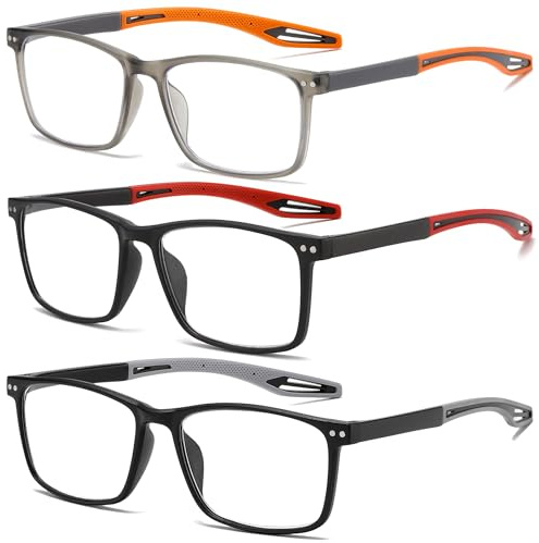 ZXYOO Occhiali da Lettura Uomo 3 Paia con Filtro Luce Blu - Design Sportivo Elegante, Leggeri e Antiscivolo per Lavoro, Casa e Tempo Libero