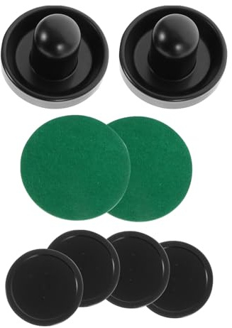 Cabilock Set Accessori Air Hockey da Tavolo 96Mm Spingitori Neri 2 Pezzi + 64Mm Dischi Neri 4 Pezzi + Panni in Velluto per Sostituzione Parti Hockey Plastica Resistente per Gioco da Tavolo