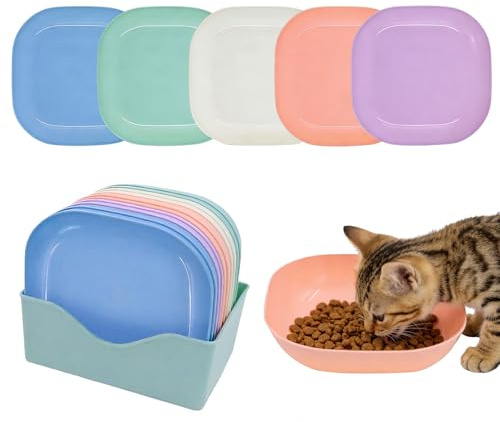 10 Stück Katzennapf, Katzennapf Flach, Fressnapf Katze Futternapf | Katzenschüssel, Bunt Katzenfutter Napfset, Runden Katzenteller, Katzennäpfe, Cat Plate für Kätzchen und Kurzbeinige Katzen