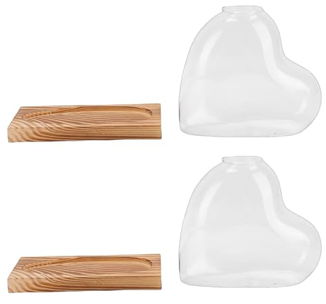 Generic Vase de Propagation en Forme de Cœur, Verre Borosilicate de qualité Supérieure avec Support en Bois Massif pour Plantes Hydroponiques D'intérieur comme Les Plantes Araignées (Brown)
