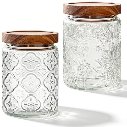 zxevg 700ml Glass Jars with Wooden Lids Airtight 2-Pack