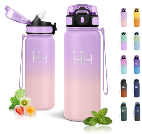 Gourde 750ml, Gourde avec Paille, Anti-Fuite et sans BPA, Bouteille à Double Paroi, Bouteille Isotherme en Acier Inoxydable, pour Camping, Randonnée, Voyage, Outdoor
