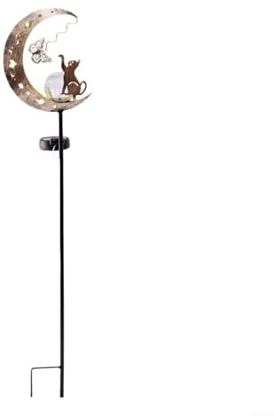 Risveglio Lampada solare per giardino con gatto e luna, per accensione e spegnimento automatico, lampada decorativa per esterni, vialetto, patio, prato, ferro