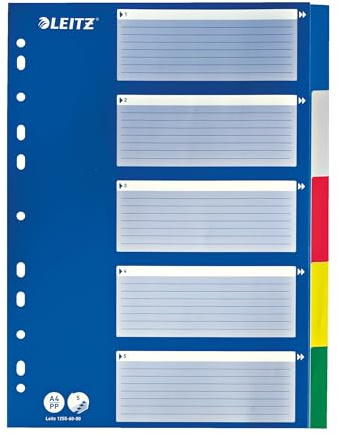 Leitz Register für A4, Deckblatt aus Karton und 5 Trennblätter mit Taben aus Kunststoff, Mehrfarbig, 12556000