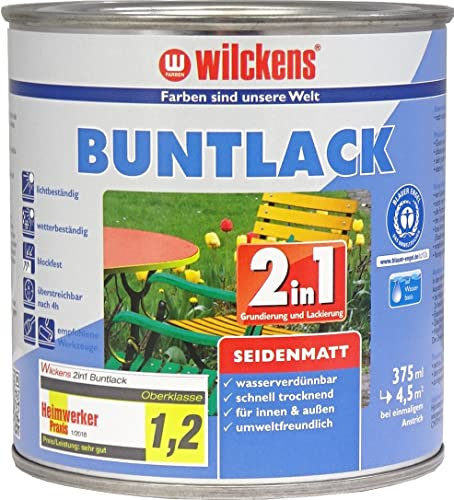 Wilckens 2in1 Acryl Buntlack für Innen und Außen, seidenmatt, 375 ml, RAL 7001 Silbergrau