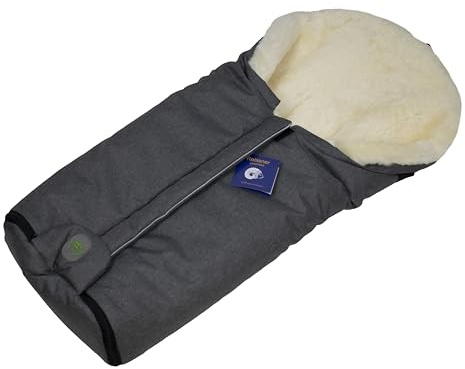 Reissner Lammfelle | Baby Fußsack ESKIMO | echtes Merino Lammfell | Mumienform | mit Reißverschluss | für Kinderwagen Buggy & Stroller | grau