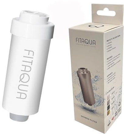 Fit Aqua Duschfilter KDF - Kalkfilter für Dusche & Badewanne weiß | 1/2 Zoll Gewinde, universell passend, werkzeuglose Montage, KDF-Filtermedium, Design 2025/26, Farbe weiß