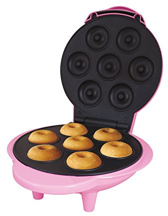 Global Gizmos 35580 Mini Doughnut Maker/Easy Clean Non-Stick Plates/Cool Touch Handle/Makes 7 Mini Donuts/Unique Thermostatic Design Prevents Overcooking/Pink