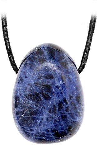 Kaltner Präsente Edelstein Halskette mit Anhänger/Sodalith/Lederband mit gebohrtem Trommelstein Tropfen Anhänger/Hochwertiger Edelsteinanhänger/Lederkette