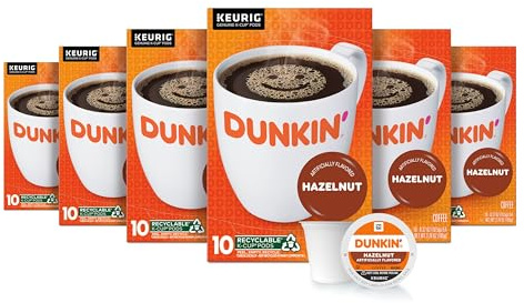 Dunkin' Hazelnut Flavored Coffee, 60 Keurig K-Cup Pods,10 Count (Pack of 6)