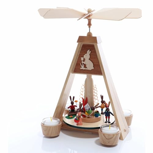 Rudolphs Schatzkiste Pyramide Osterhasen mit Teelichtern HxBxT 32x22x25,5cm NEU Osterdeko Osterhasenfigur Ostern Tischpyramide Tischdekoration Kerze Dekoration Wärmespiel Lichter Figur Holz Seiffen