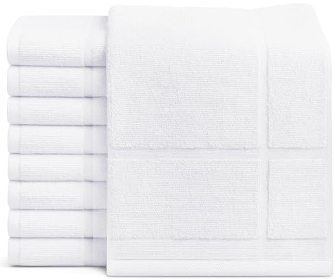 GOLD TEXTILES 12 Pack White Bath Mat Towels 20x30 Inches (Not a Bathroom Rug)- Cotton Blend Washable Economy Hotel Bath Mats