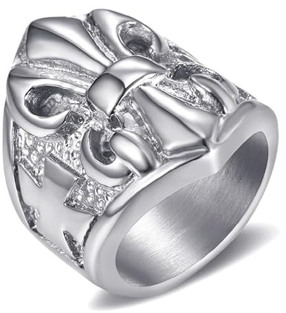BOBIJOO Jewelry - Bague Chevalière Fleur de Lys Acier Argent Templier - 63 (10 US)
