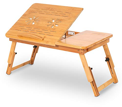 Laptopbord för säng, justerbar höjd och fällbart sängbord, anteckningsbord, sängbricka med låda, laptopstativ, serveringsbricka, frukostbricka