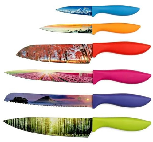 Chef’s Vision Landschaft Messerset - 6-teiliges Edelstahl-Küchenmesserset mit beeindruckenden Naturszenen - Perfektes Einweihungsgeschenk für Frauen oder Männer - Einzigartiges Messerset