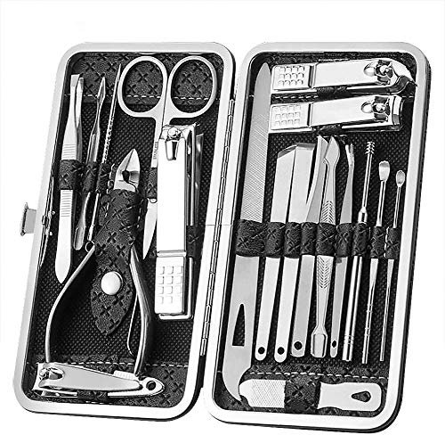 Queta Set manicure da 19 pezzi, set di tagliaunghie per manicure pedicure set di tagliaunghie in acciaio inox set per la cura della cura delle unghie pusher per cuticole lime per unghie