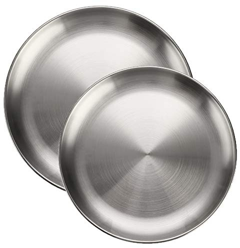 2 Stück Edelstahl Rundgerichte, 20cm/ 23cm, Grillschale, Kuchenform, Tablett, Platte, Fleischschale, Reisplatte, für zu Hause, Camping im Freien, Picknick