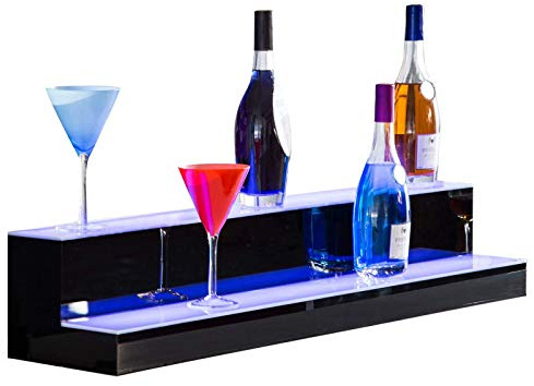 ADZHY 2 nivåer LED-belysning spritflaska hylla, hem alkohol flaska display flaskhylla 20 färger med fjärrkontroll hållbar hembar flaskhylla dryckeshyllor, 80 x 21 x 17 cm