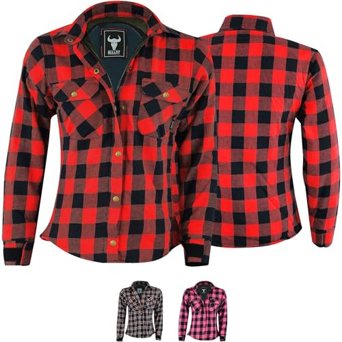 BULLDT Motorradhemd Damen mit abnehmbare 4CE-Protektoren (EN 1621-1) - Klassisch 100% Baumwolle Holzfäller Flanellhemd - Biker Motorradjacke mit Aramid-Kevlar-Futter bietet 360° Schutz