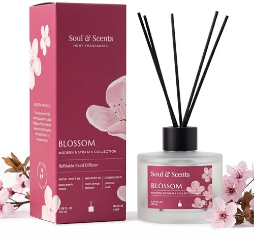 Soul & Scents 120Ml Blossom Reed Diffuser Set | Free 6 Fiber Reed Sticks | Toxin Free & Stress Relief | Long Lasting | Smoke Less Room Freshener for Home, Bedroom, Living Room & Office