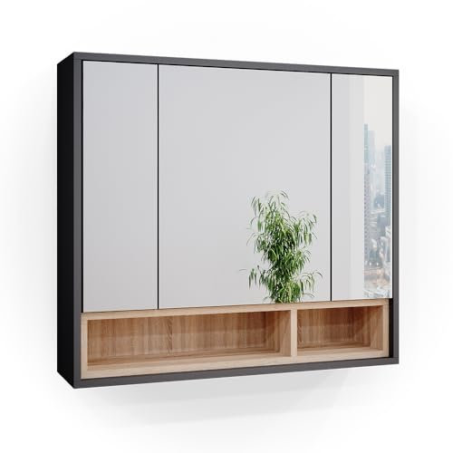Vicco Badspiegelschrank Beatrice, Badezimmerspiegel, Anthrazit/Sonoma, 80 x 72 cm
