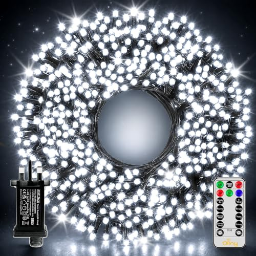Ollny Outdoor Fairy Lights, 80m 800 LEDs, Cool White, Mains Powered | Remote, 8 Light Modes and Timer with Water-Resistant Design for Christmas Trees, Gardens, Patios and Indoor or Outdoor Decor